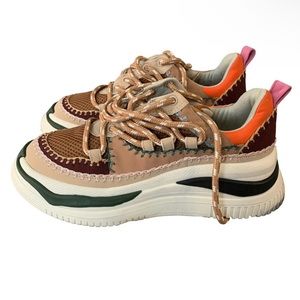 FARM Rio Zigzag Platform Sneaker White Multi Colored Women's Size 7.5